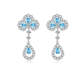 Detail of S925 silver clover earrings with blue pear-cut gemstones and pave zircons - 925 Silver / Blue
