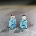 Elegant S925 sterling silver earrings featuring emerald cut blue aquamarine gemstones - Stud Earrings Pair (ED087) / 925 Silver / Blue