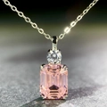 925 silver necklace with pink emerald cut gemstone pendant and silver chain - Pendant Necklace (XL099) / 925 Silver / Pink