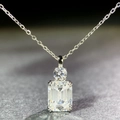 S925 silver emerald-cut and round zircon double stone pendant necklace with fine chain - Pendant Necklace (XL100) / 925 Silver / White