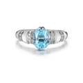 Elegante anello in argento S925 con una gemma blu ovale e intarsio in madreperla bianca - US 5 / Strass Blu