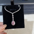 Collana in argento S925 con ciondolo a pera rosa e raffinata catena a Y con nappe brillanti - Argento 925 / Stile Rosa (XL097)