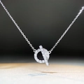 Elegant S925 sterling silver O-chain necklace with sparkling zircon-set OT toggle clasp - 925 Silver / White
