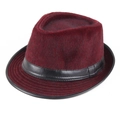 Winter faux mink fur fedora hat for men in wine red with black leather decorative band - One Size 58cm / Fuschia