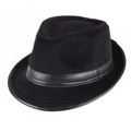 Classic black faux mink fur fedora hat for men with leather band and trim for winter warmth - One Size 58cm / Black
