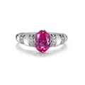 Elegante anello in argento S925 con gemma rosa ovale e inserto in madreperla - US 5 / Zircone Rosso