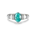 Anello in argento S925 con gemma blu ovale e intarsi in madreperla bianca da donna - US 5 / Zircone Verde