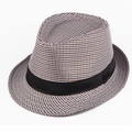 Chapeau fedora classique à motif pied-de-poule avec ruban noir de style anglais - Taille unique / Beige Café