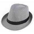 Chapeau fedora classique à motif pied-de-poule noir et blanc avec ruban noir large - Taille unique / Noir et Blanc
