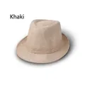 Detailed close-up of the breathable khaki linen fedora featuring a woven decorative band - Khaki