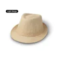Macro detail of breathable light beige linen fedora hat featuring a fine woven texture - Light Beige