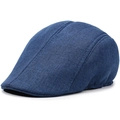 Classic dark blue linen flat cap for elderly men with breathable multi-panel structure - One Size / Navy Blue