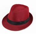 Chapeau fedora classique à motif pied-de-poule rouge et noir avec ruban en satin - Taille unique / Rouge