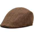 Dark brown linen newsboy cap for men featuring a textured weave and classic minimalist profile - One Size / Brown