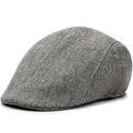 Close-up of grey linen flat cap fabric texture showing breathable woven pattern - One Size / Dark Gray