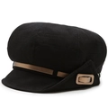 Casquette gavroche noire classique avec texture et détail en métal bronze antique - Taille Unique 58cm / Noir