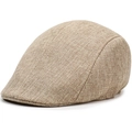Detailed texture of a classic men's linen flat cap in light brown with woven fabric - One Size / Beige