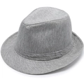 Chapeau fedora gris à chevrons pour l'été, style jazz rétro classique et tissu respirant - Taille Unique 58cm / Gris clair
