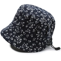 Close-up of a floral pattern cotton sun hat with adjustable drawstring for a custom fit - One Size 58cm / Blue Flower