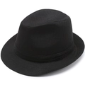 Chapeau trilby noir classique à chevrons avec ruban décoratif pour hommes et femmes - Taille Unique 58cm / Noir
