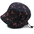 Sombrero de sol floral azul marino con ala plegable y cordón ajustable par mujer - Talla Única 58cm / Flor Azul Grande