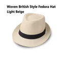 Detail of light beige breathable linen fedora with black decorative ribbon band - Light Beige