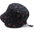 Sombrero de pescador plegable azul marino con estampado floral y cordón ajustable - Talla Única 58cm / Azul con Estampado Floral Rojo