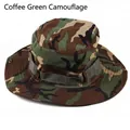 Close-up of wide brim camouflage boonie hat with tactical MOLLE webbing and vent holes - M / Coffee Green Camouflage