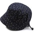 Detail of dark blue floral sun hat with adjustable drawstring and buckle on back - One Size 58cm / Blue Dotted Flowers