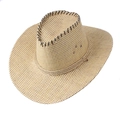 Breathable woven straw western cowboy hat for men with ventilation holes and rustic cords - Deep Beige