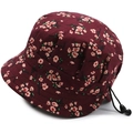 Detail of burgundy floral sun hat with adjustable drawstring on white background - One Size 58cm / Wine Red Large Flowers