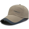 Khaki breathable cotton baseball cap with extended brim and navy blue trim accents - Adjustable 57-59cm / Khaki