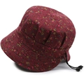 Sombrero de pescador floral rojo oscuro plegable con cordón ajustable y ala cosida - Talla Única 58cm / Rojo Oscuro Flores Pequeñas