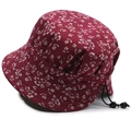 Detail of red floral sun hat featuring adjustable black drawstring and anti-slip toggle - One Size 58cm / Red Style Small Flowers