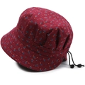 Sombrero de pescador plegable rojo vino para mujer con estampado floral y cordón ajustable - Talla Única 58cm / Estilo Rojo Flores Punteadas