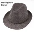Detail of brown herringbone woolen jazz hat with classic textured woven fabric - 56cm / Brown Herringbone