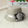 Light grey linen bowler hat with silk rose and polka dot mesh floral decoration - 58cm / Light Gray