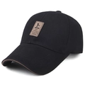 Men's black cotton baseball cap with extended brim and brown leather EDIKO label - Adjustable / Black