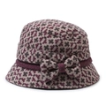 Women's wool blend bucket hat with purple houndstooth pattern and bow decoration - Adjustable 56-58cm / Purple