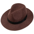Sombrero fedora clásico de paja marrón para hombre con cinta negra y ala plana - Talla Única 58cm / café