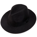 Sombrero fedora clásico de lino negro para hombre con elegante cinta de adorno - Talla Única 58cm / Negro