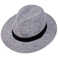 Men's grey linen fedora hat with black band, stylish 45-degree angle sun protection view - One Size 58cm / Gray