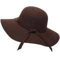 Détail d'un chapeau en feutre de laine marron à larges bords avec n?ud décoratif - S (54cm) (Enfant) / café
