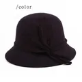 Elegant black wool cloche hat for women with leaf detail for autumn and winter seasons - Black