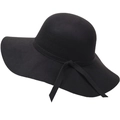 Détail d'un élégant chapeau en feutre noir à large bord avec un ruban décoratif à nœud - S (54cm) (Enfant) / Noir