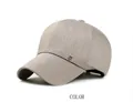 Men's adjustable beige linen baseball cap with a long brim and metal shield emblem - M (56-58cm) / Beige/Gray (Letter Embroidery)