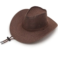 Dark brown outdoor western cowboy hat with breathable linen fabric and chin strap - M (56-58cm) / Coffee