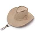 Breathable flax straw cowboy hat with wide brim and decorative cord for sun protection - M (56-58cm) / Light Beige