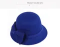 Detail of royal blue wool cloche hat with an elegant oversized bow decoration - M (56-58cm) / Sapphire Blue