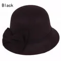 Chapeau cloche élégant en feutre de laine pour femme avec nœud et calotte arrondie - M (56-58cm) / Noir